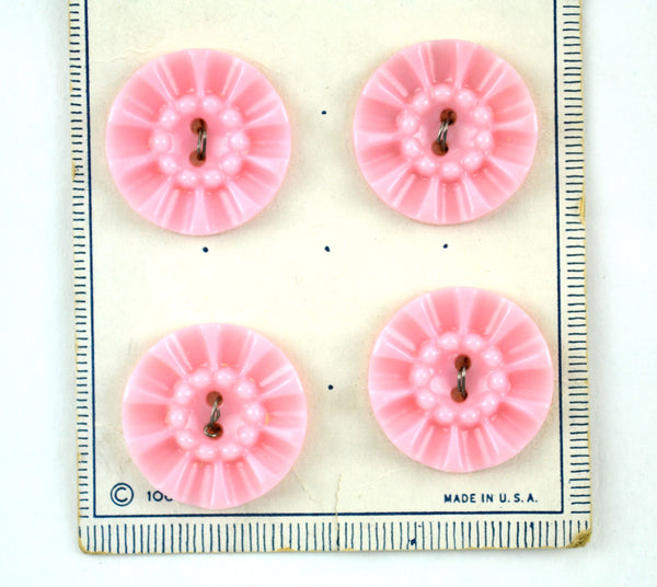 Vintage Le Chic Carded Buttons Pink Plastic Flower 4 on Card 106 - Avid Vintage