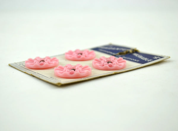 Vintage Le Chic Carded Buttons Pink Plastic Flower 4 on Card 106 - Avid Vintage