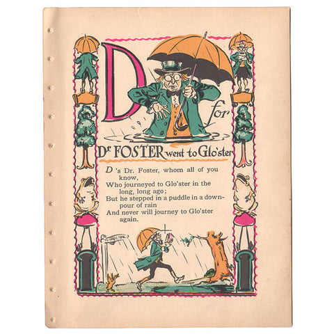 Vintage 1926 Tony Sarg Alphabet Page D for Dr Foster Color Illustration Print