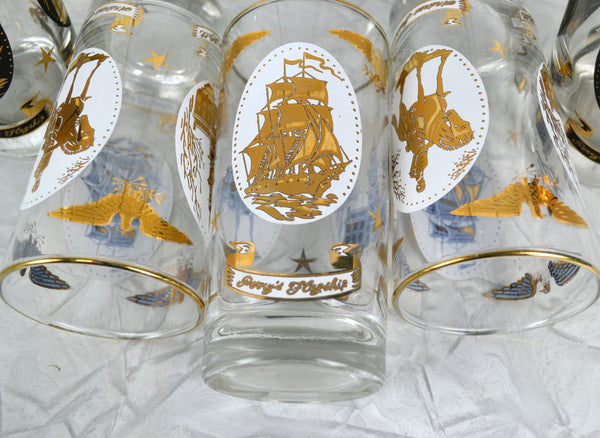 Vintage Patriotic Highball Glass Tumblers Set of 5 Americana Medallions Libbey Glassware 12 oz - Avid Vintage