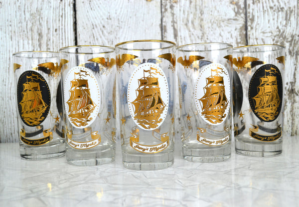 Vintage Patriotic Highball Glass Tumblers Set of 5 Americana Medallions Libbey Glassware 12 oz - Avid Vintage