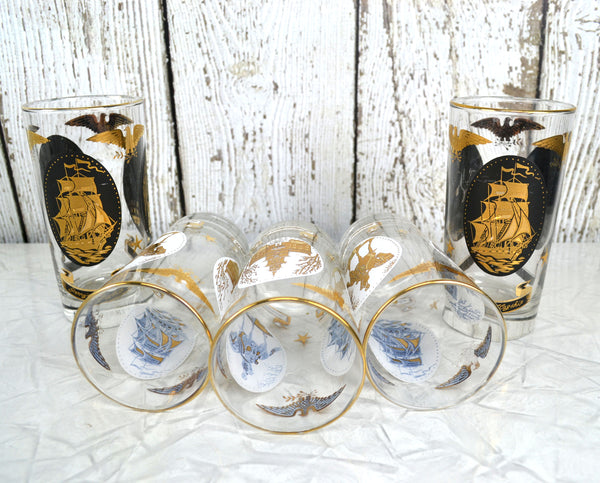 Vintage Patriotic Highball Glass Tumblers Set of 5 Americana Medallions Libbey Glassware 12 oz - Avid Vintage