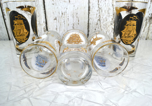 Vintage Patriotic Highball Glass Tumblers Set of 5 Americana Medallions Libbey Glassware 12 oz - Avid Vintage