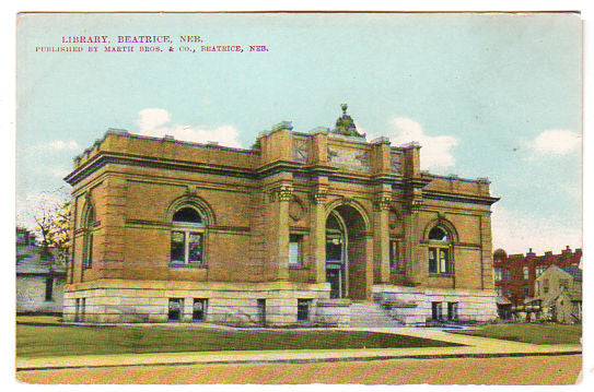 Vintage 1910s Beatrice Nebraska Library Postcard, Marth Brothers and Company - Avid Vintage