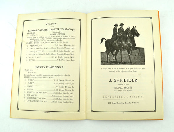 Lincoln Nebraska Horse Show Program May 16 and 17 1930 Second Annual - Avid Vintage