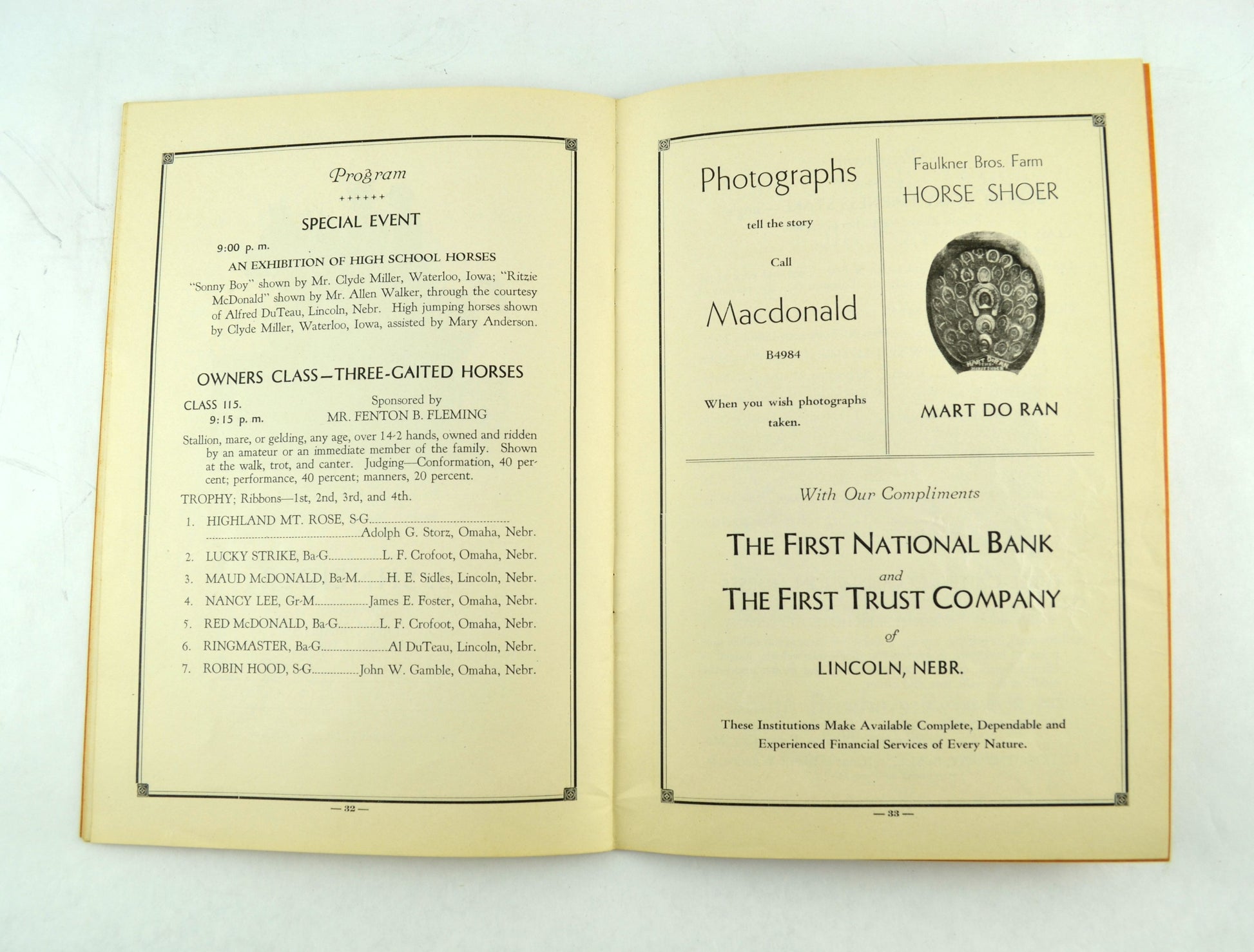 Lincoln Nebraska Horse Show Program May 16 and 17 1930 Second Annual - Avid Vintage