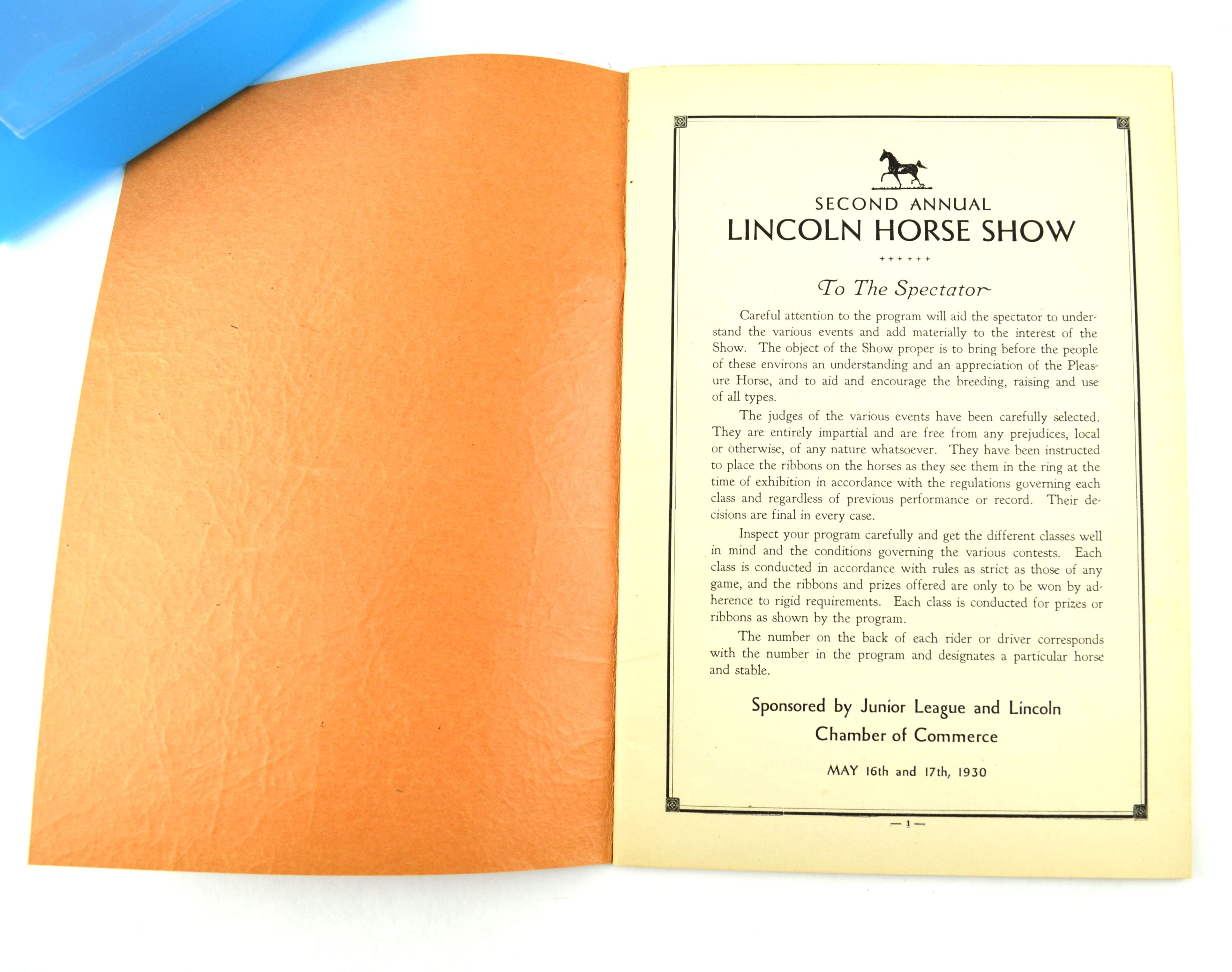 Lincoln Nebraska Horse Show Program May 16 and 17 1930 Second Annual - Avid Vintage