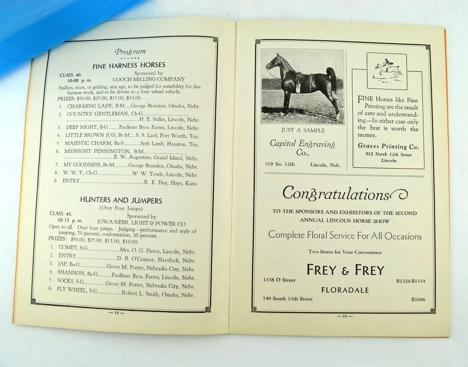 Lincoln Nebraska Horse Show Program May 16 and 17 1930 Second Annual - Avid Vintage