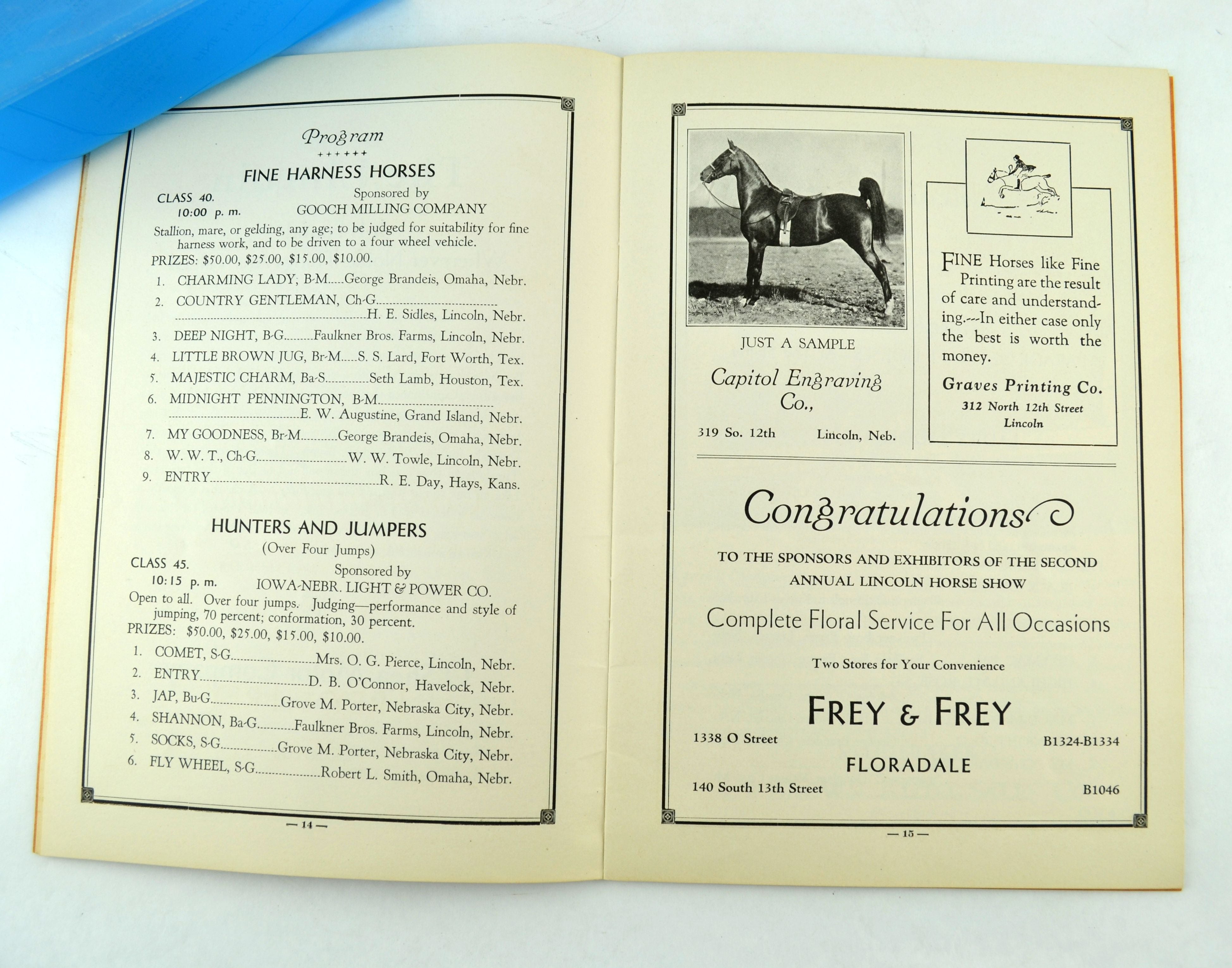 Lincoln Nebraska Horse Show Program May 16 and 17 1930 Second Annual - Avid Vintage