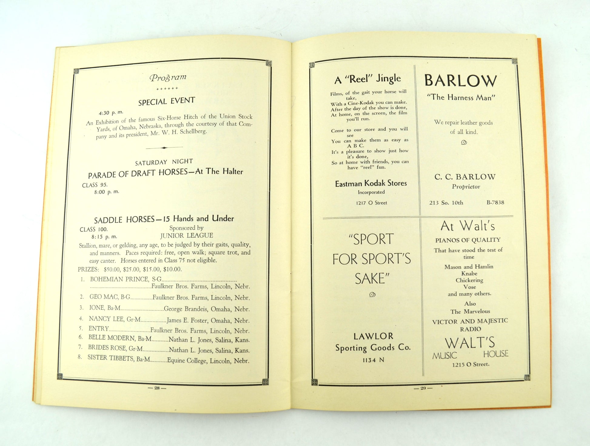 Lincoln Nebraska Horse Show Program May 16 and 17 1930 Second Annual - Avid Vintage