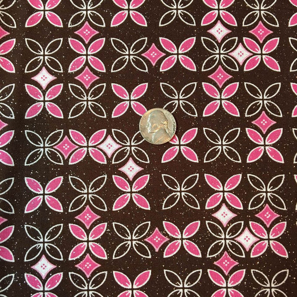 MBT Fabric Silver Sparkles, Pink and White on Brown 44 x 2 yards