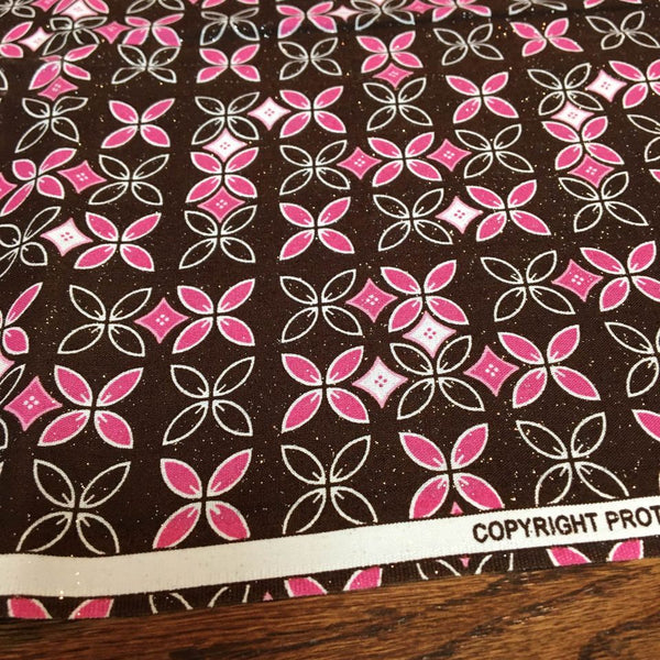 MBT Fabric Silver Sparkles, Pink and White on Brown 44 x 2 yards