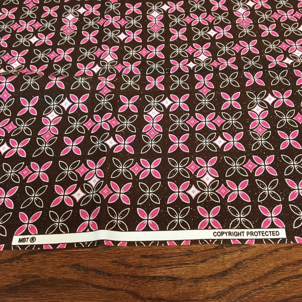 MBT Fabric Silver Sparkles, Pink and White on Brown 44 x 2 yards