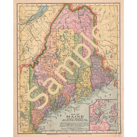 Printable Antique Color Map of Maine Showing Counties Instant Download - Avid Vintage