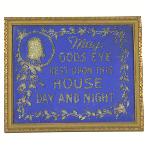 Vintage 1940s Religious Glitter Picture in Wood Frame Blue With Silver May Gods Eye - Avid Vintage
