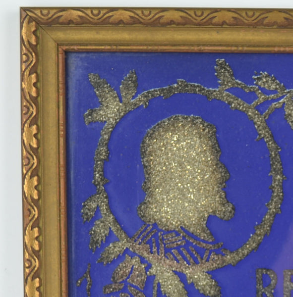 Vintage 1940s Religious Glitter Picture in Wood Frame Blue With Silver May Gods Eye - Avid Vintage