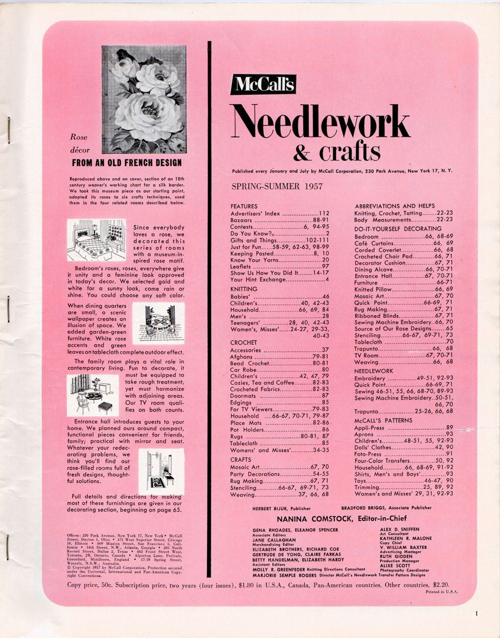 Vintage 1957 McCalls Needlework Magazine Spring and Summer featuring Rose Decor to Make - Avid Vintage