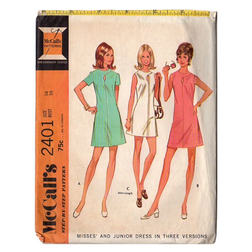 McCall's 2401 Vintage 1970 Misses Crossover Neckline Dress Sewing Pattern Bust 36