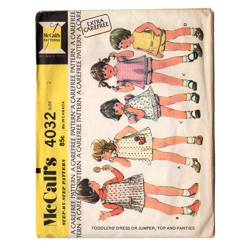 McCall's 4032 Vintage 1970s Toddler Dress or Jumper Top and Panties Sewing Pattern Size 2
