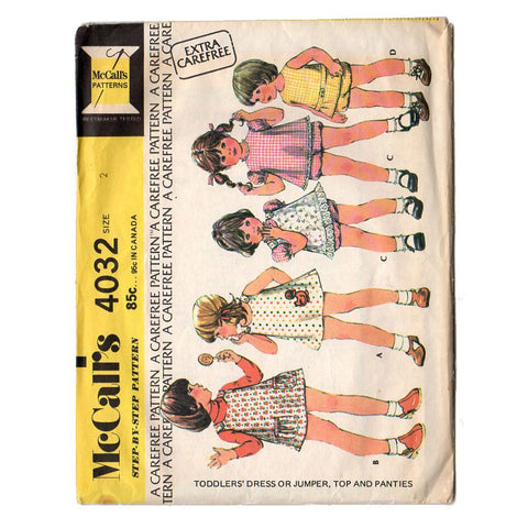 McCall's 4032 Vintage 1970s Toddler Dress or Jumper Top and Panties Sewing Pattern Size 2