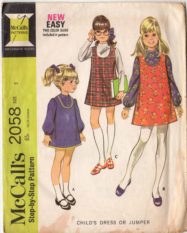 McCall's 2058 Vintage 1960s Girls A Line Dress Sewing Pattern McCalls Sz 5
