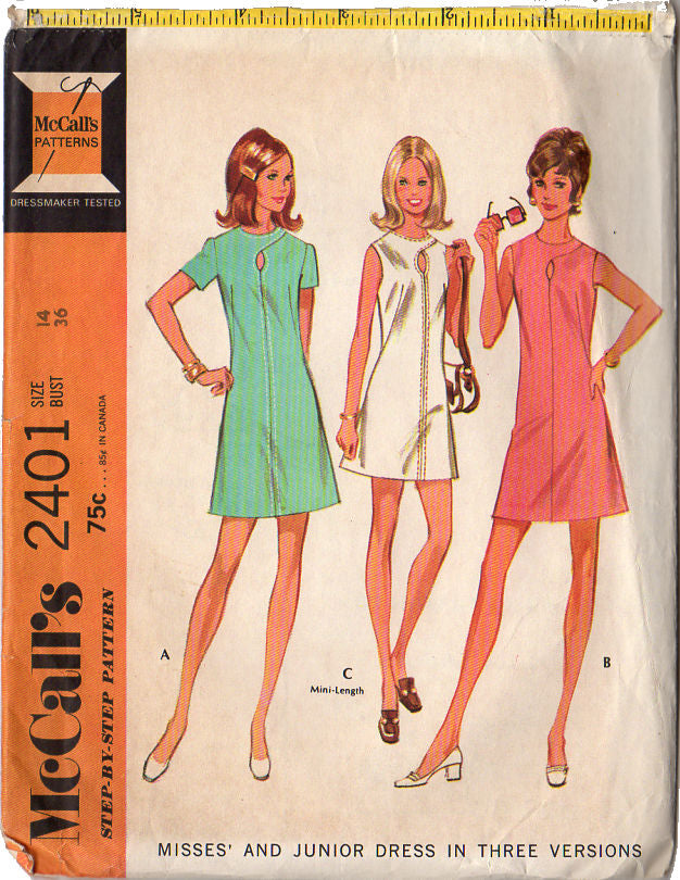 McCall's 2401 Vintage 1970 Misses Crossover Neckline Dress Sewing Pattern Bust 36 - Avid Vintage