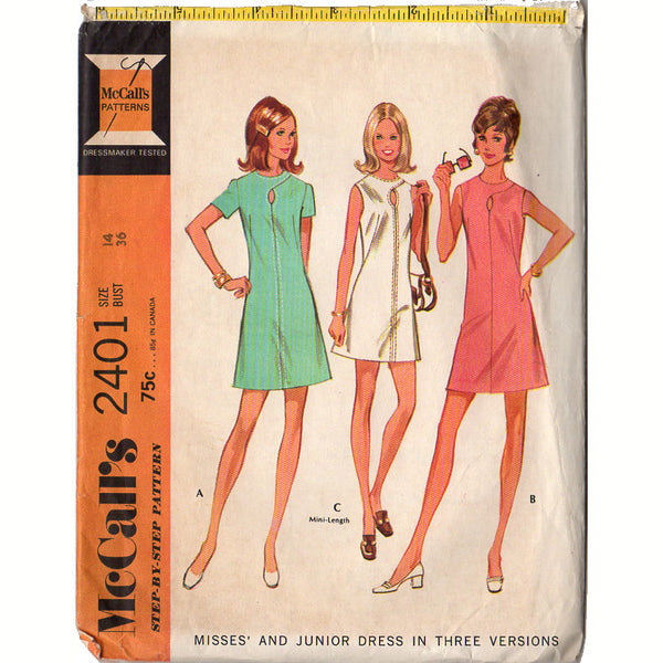 McCall's 2401 Vintage 1970 Misses Crossover Neckline Dress Sewing Pattern Bust 36 - Avid Vintage