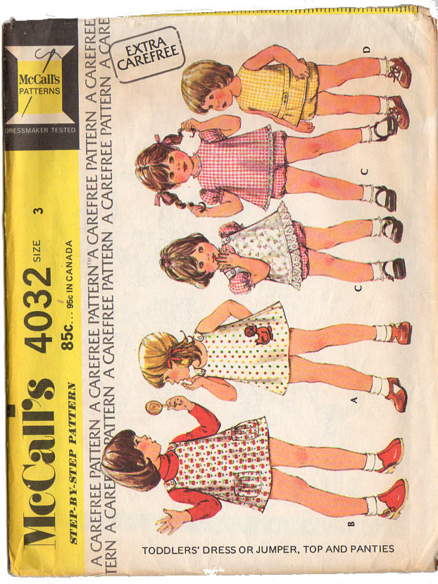 McCall's 4032 Vintage 1970s Toddlers Dress or Jumper Top and Panties Sewing Pattern Size 3 - Avid Vintage