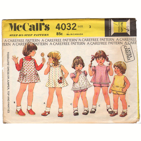 McCall's 4032 Vintage 1970s Toddlers Dress or Jumper Top and Panties Sewing Pattern Size 3 - Avid Vintage