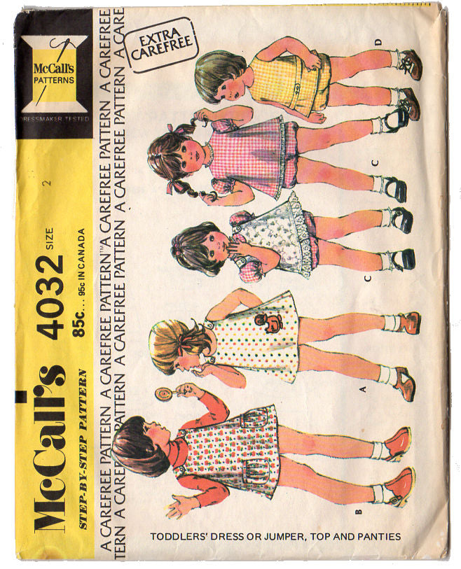 McCall's 4032 Vintage 1970s Toddler Dress or Jumper Top and Panties Sewing Pattern Size 2 - Avid Vintage