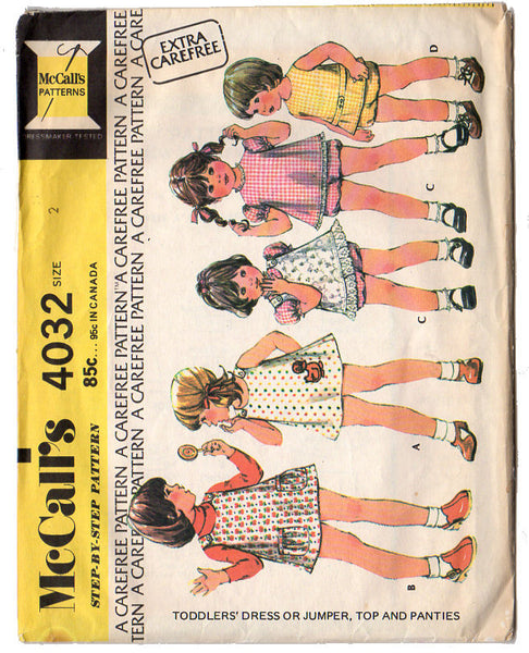 McCall's 4032 Vintage 1970s Toddler Dress or Jumper Top and Panties Sewing Pattern Size 2 - Avid Vintage