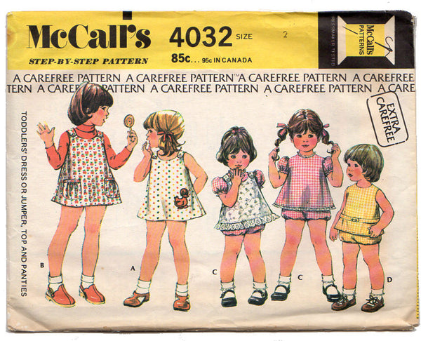 McCall's 4032 Vintage 1970s Toddler Dress or Jumper Top and Panties Sewing Pattern Size 2 - Avid Vintage