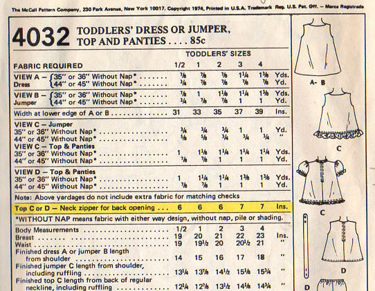 McCall's 4032 Vintage 1970s Toddler Dress or Jumper Top and Panties Sewing Pattern Size 2 - Avid Vintage