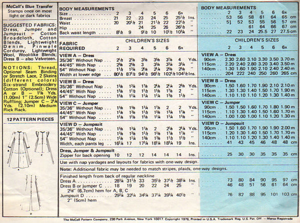 McCall's 5321 Vintage 1970s Girls Dress and Jumpsuit Sewing Pattern Size 4 - Avid Vintage