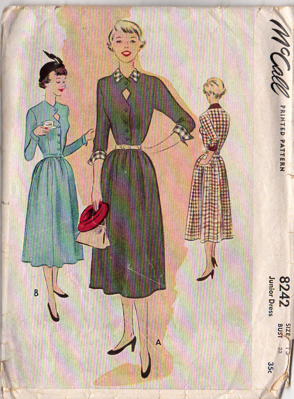 Vintage 1950s McCall Sewing Pattern 8242 Junior Below the Knee Dress Bust 33 - Avid Vintage