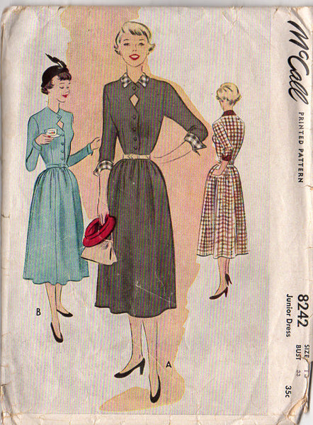 Vintage 1950s McCall Sewing Pattern 8242 Junior Below the Knee Dress Bust 33 - Avid Vintage