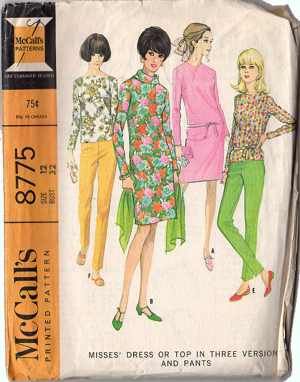 McCall's 8775 Vintage 1960s Misses' Dress Top Pants Sewing Pattern Bust 32 - Avid Vintage