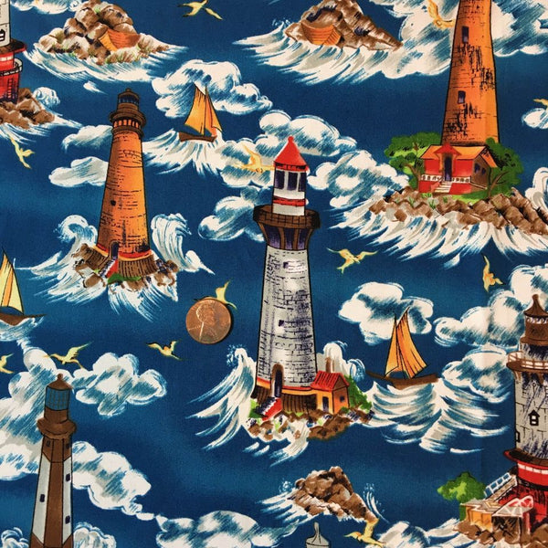 Michael Miller Lighthouse Fabric Sky Waves Nautical 41 x 36 1 Yard