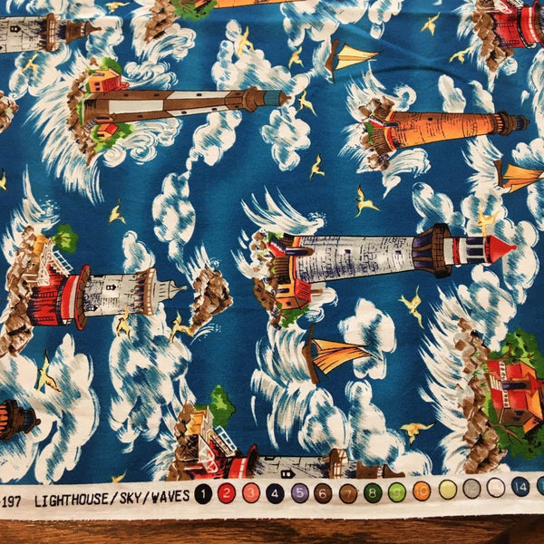 Michael Miller Lighthouse Fabric Sky Waves Nautical 41 x 36 1 Yard