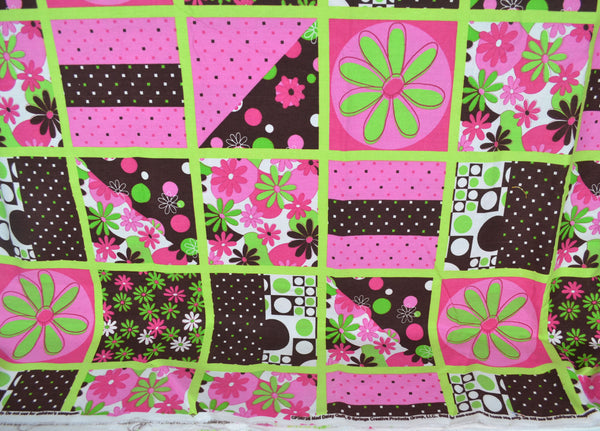 Mod Daisy Quilt Cotton Fabric CP 26726 Springs Creative Green, Pink, and Brown 56 x 80 - Avid Vintage