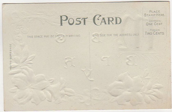 Motto Series Birthday Greetings Antique Embossed Postcard Pink Flowers - Avid Vintage