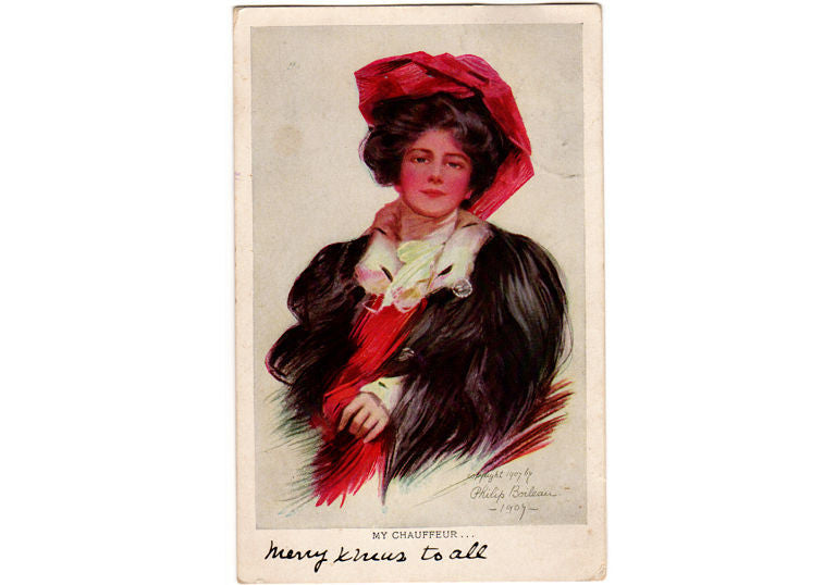 Vintage Rheinthal and Newman Postcard Pretty Woman Artist Signed Philip Boileau My Chauffeur - Avid Vintage
