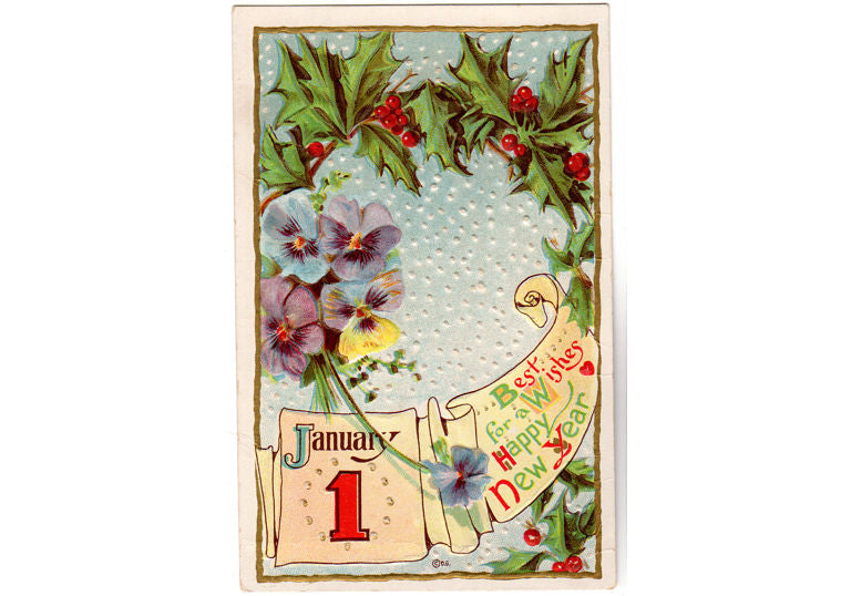 Antique Best Wishes Floral New Year Postcard January 1st Unused Embossed D Goldie - Avid Vintage
