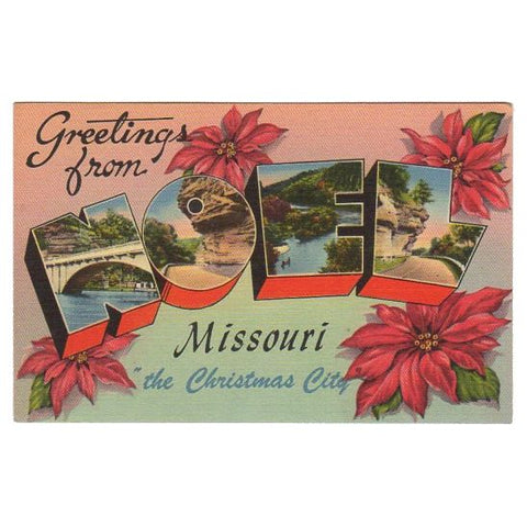 Noel Missouri Large Letter Linen Vintage 1940s Postcard The Christmas City Unused - Avid Vintage