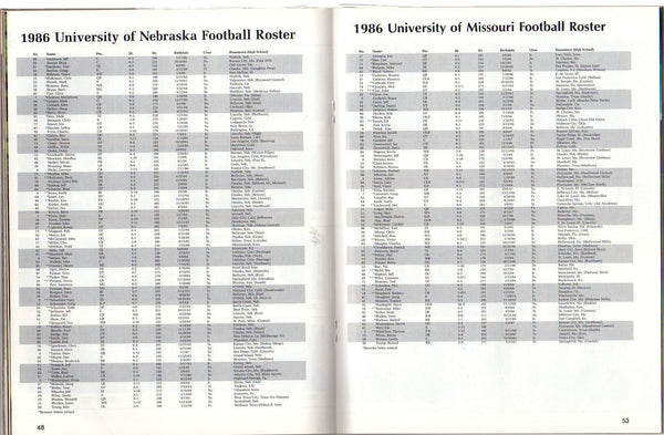 Vintage Nebraska Football Program Huskers vs. Missouri Tigers October 18, 1986 - Avid Vintage