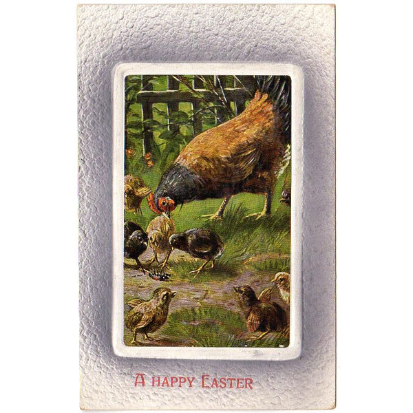 Old Antique Easter Postcard Hen and Chicks in Yard Paper Ephemera - Avid Vintage