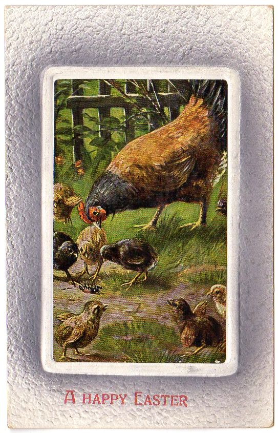 Old Antique Easter Postcard Hen and Chicks in Yard Paper Ephemera - Avid Vintage