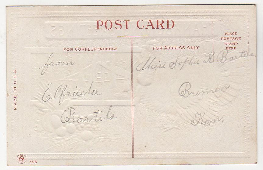 Old Vintage Thanksgiving Greetings Embossed Postcard Turkey Harvest Winter Scene - Avid Vintage