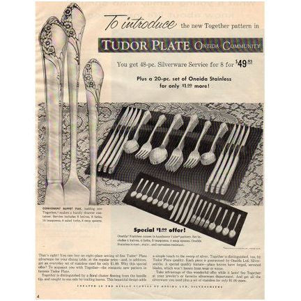Vintage Oneida Tudor Plate Together Pattern Magazine Print Ad 1956 Flatware Advertisement - Avid Vintage