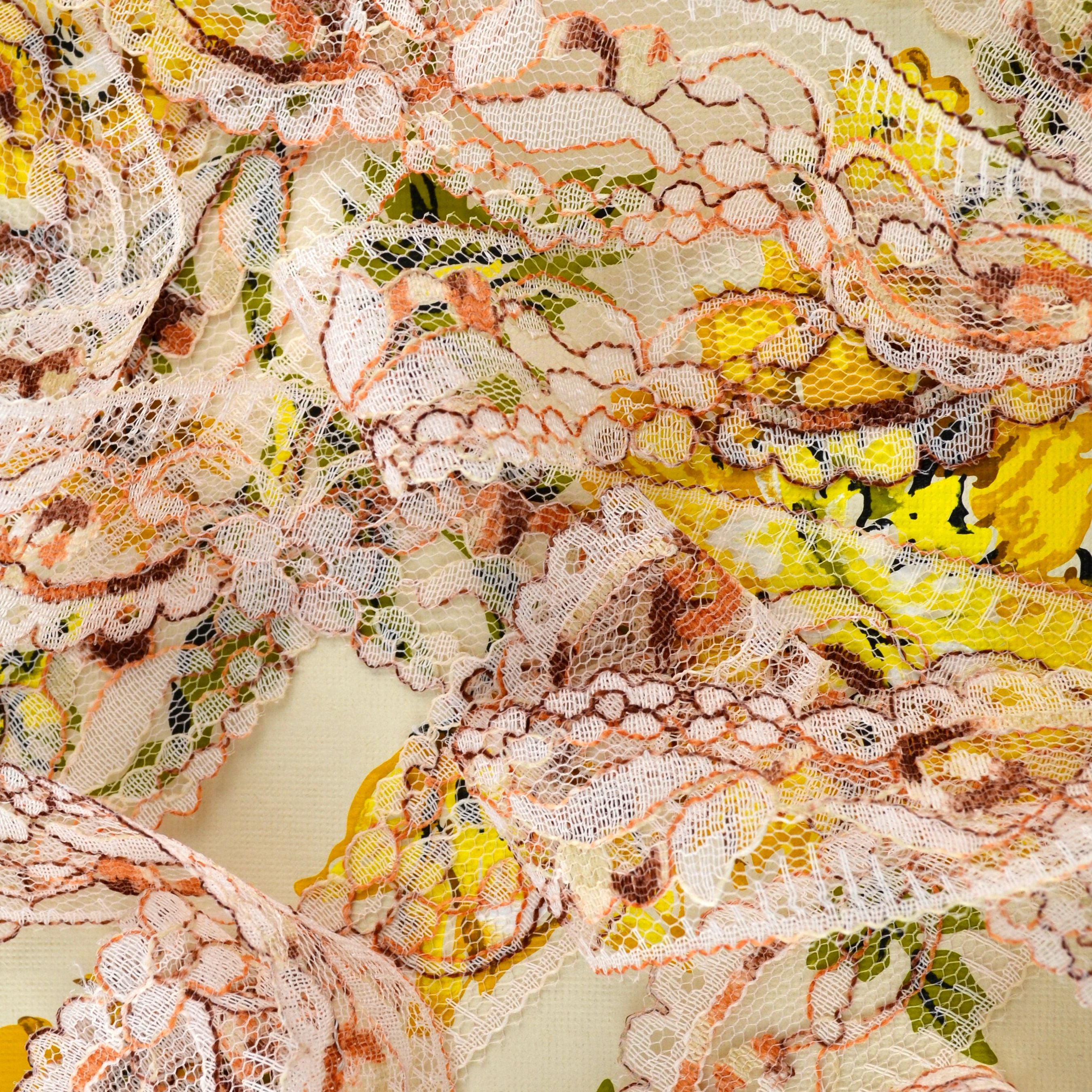 Beige, Orange and Brown Floral Lace Trim 2 Yards
